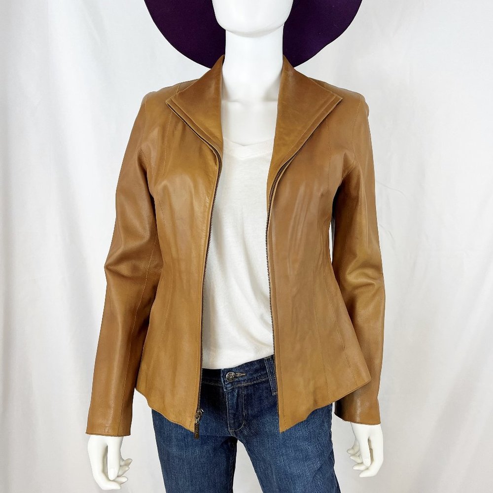Cole Haan Buttery Soft Camel Leather Jacket Size 6